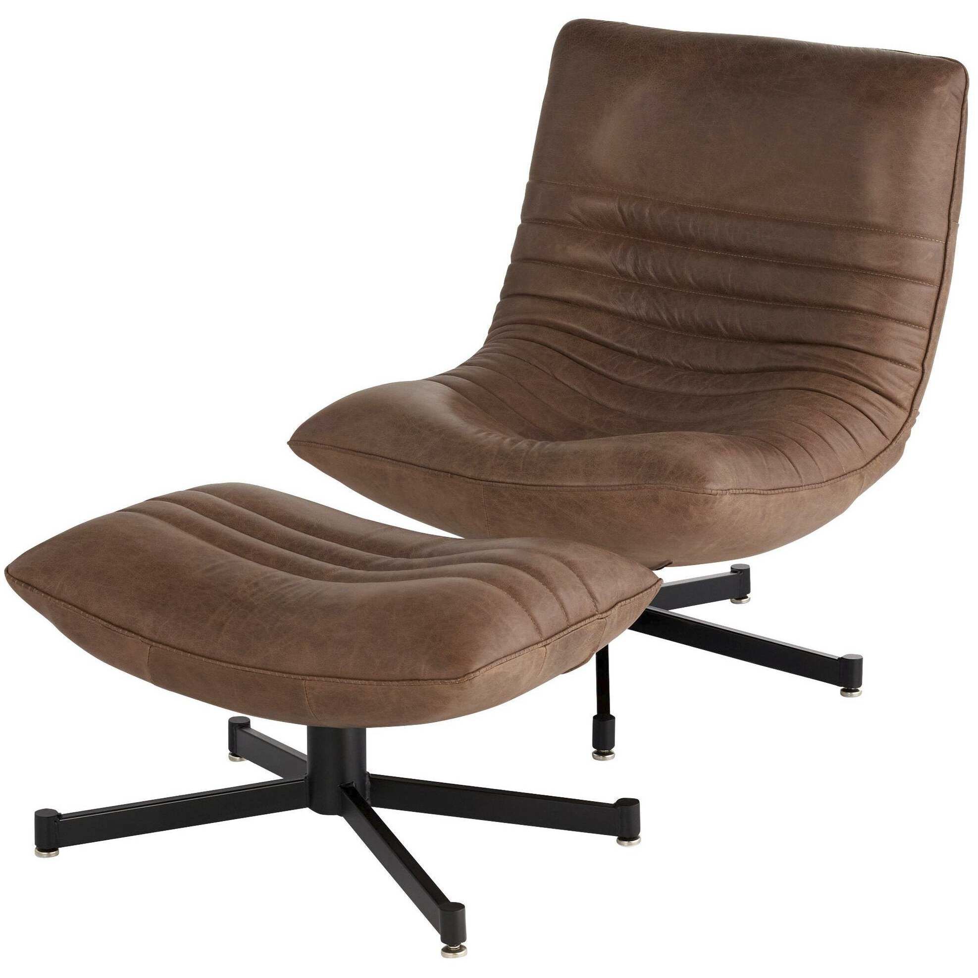 Eduarda 16.5 inch Medium Brown Distressed Leather Ottoman