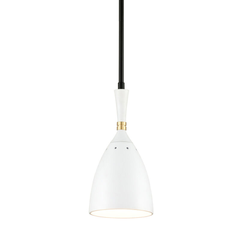 Utopia LED 6 inch Satin Black and Polished Brass Pendant Ceiling Light in Satin White Metal