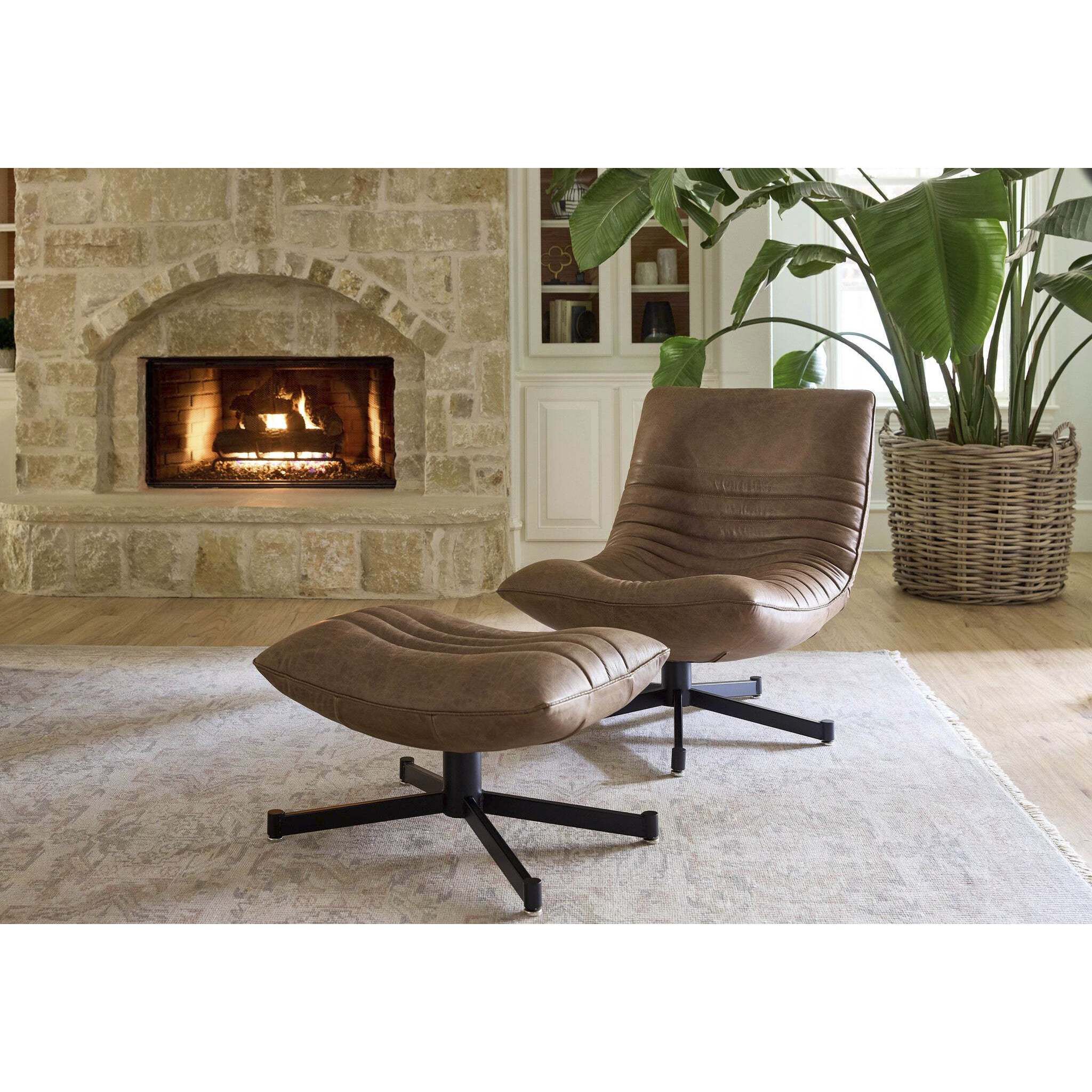 Eduarda 16.5 inch Medium Brown Distressed Leather Ottoman