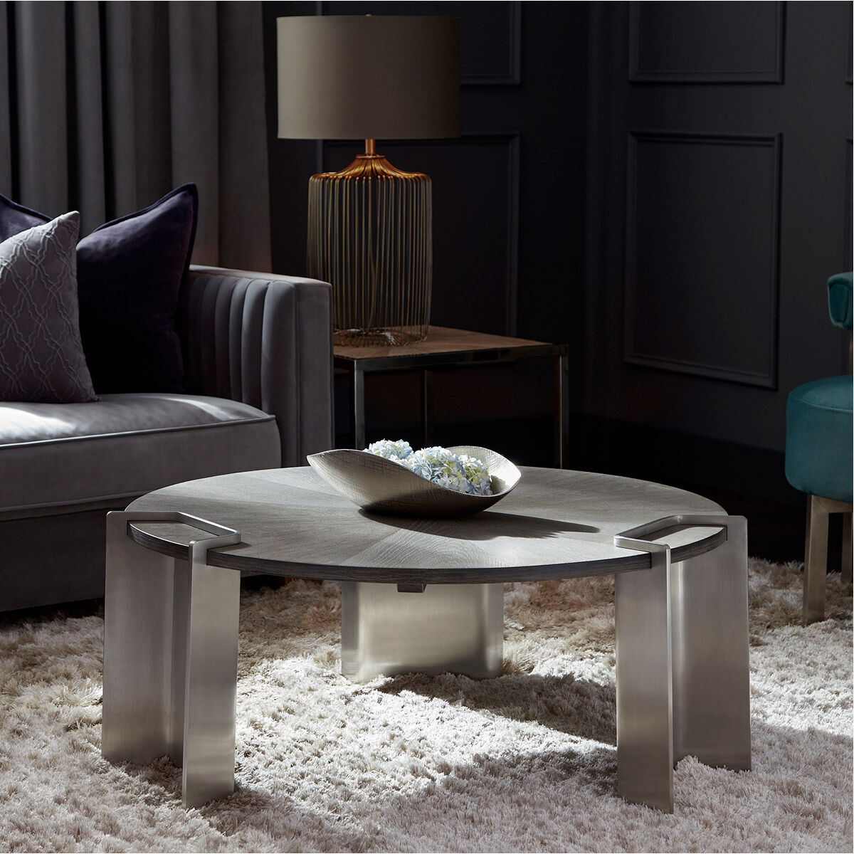 Arca 41 inch Weathered Oak And Stainless Steel Coffee Table