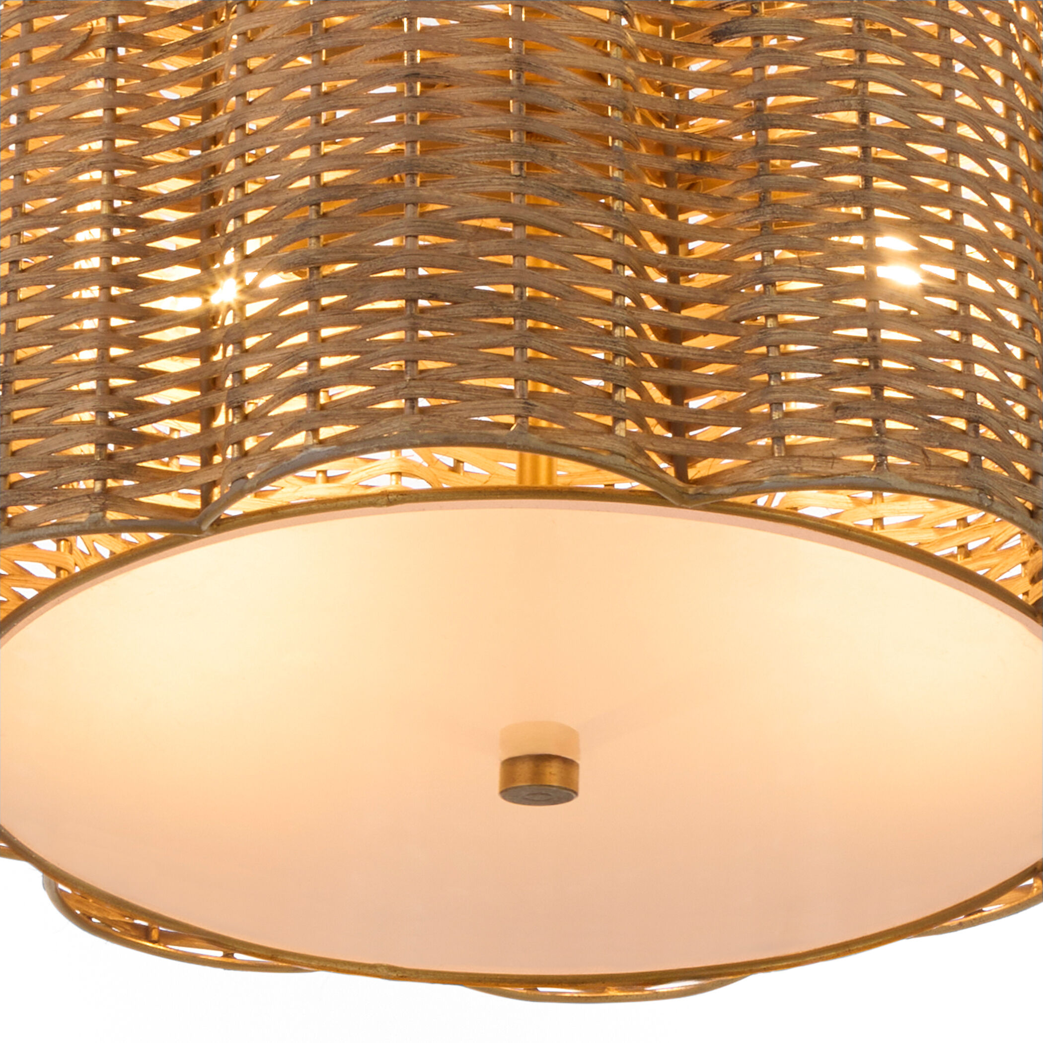 Boracay 4 Light 20.5 inch Natural Cane and Antique Brass Pendant Ceiling Light