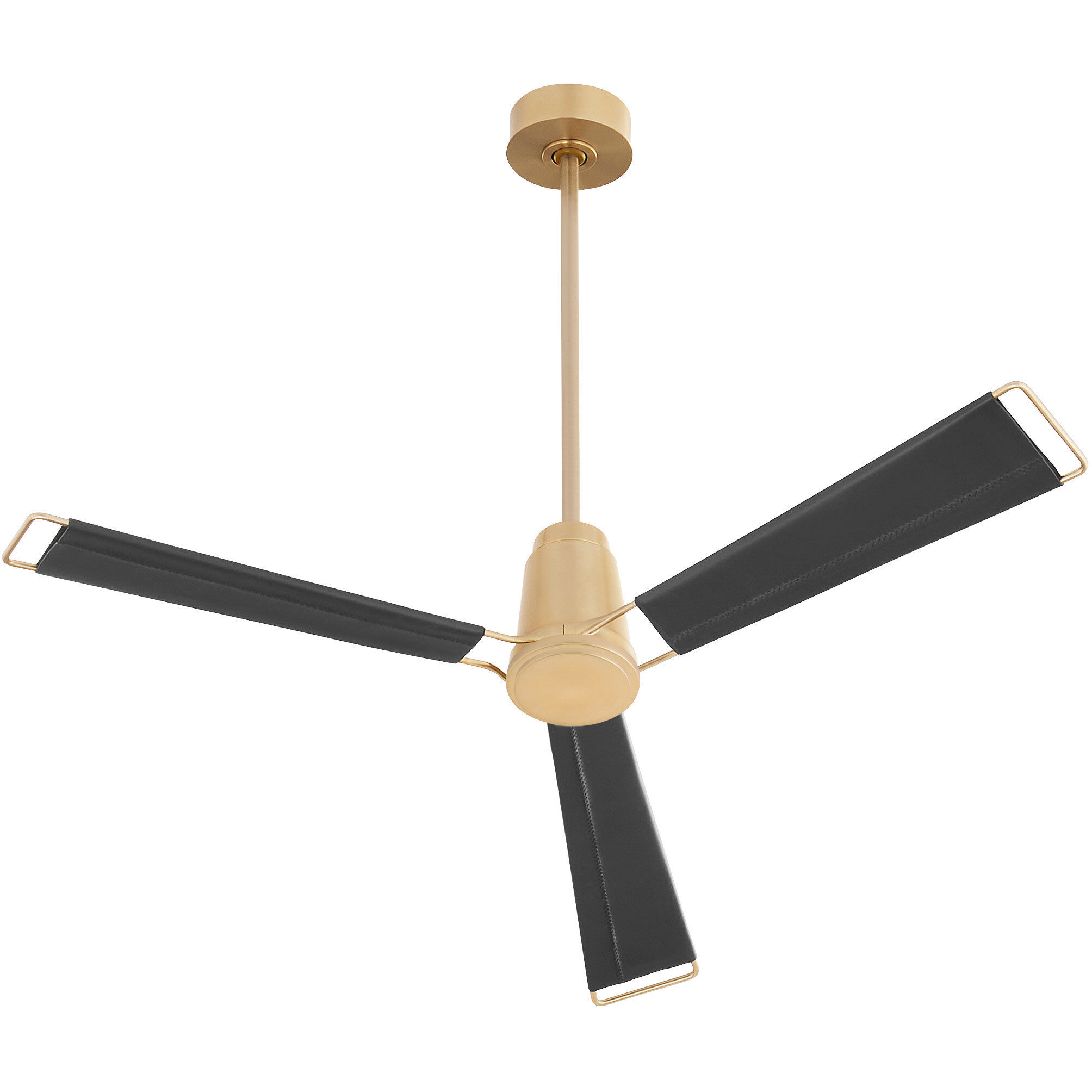 Zephyr 60 inch Aged Brass with Black Leather Blades Ceiling Fan