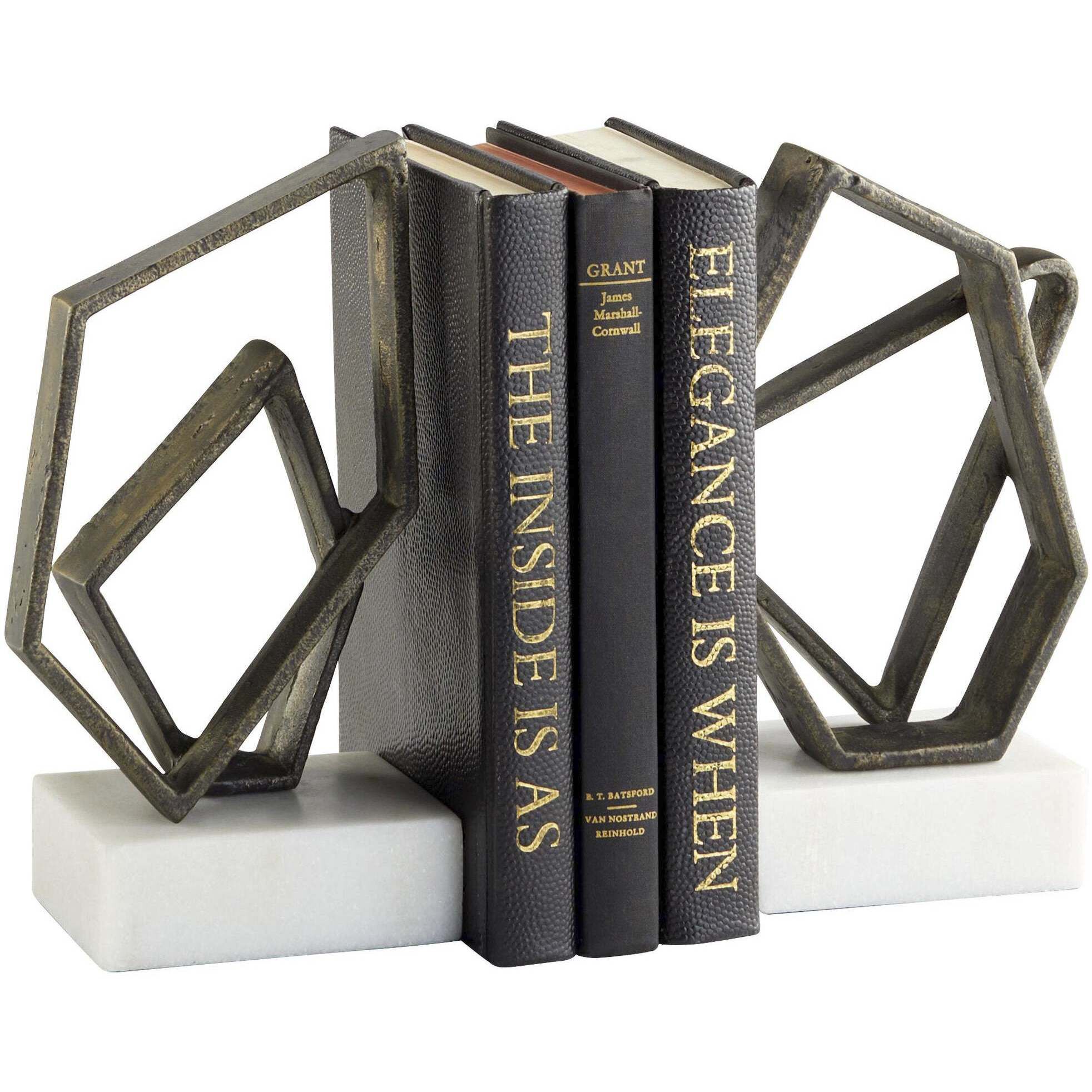 Euclid 5 X 4 inch Bronze and White Bookends