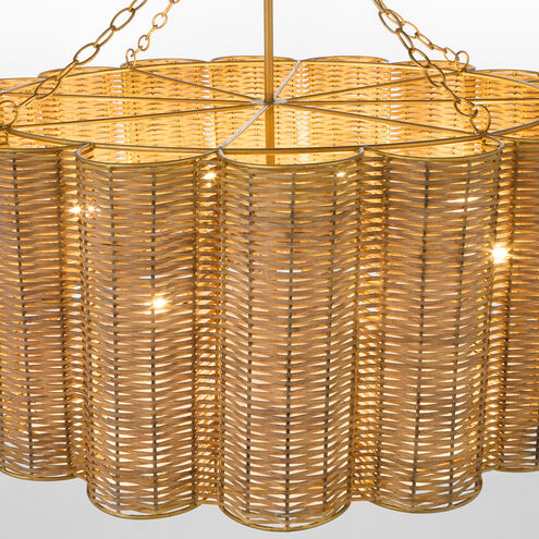 Boracay 6 Light 39 inch Natural Cane and Antique Brass Chandelier Ceiling Light