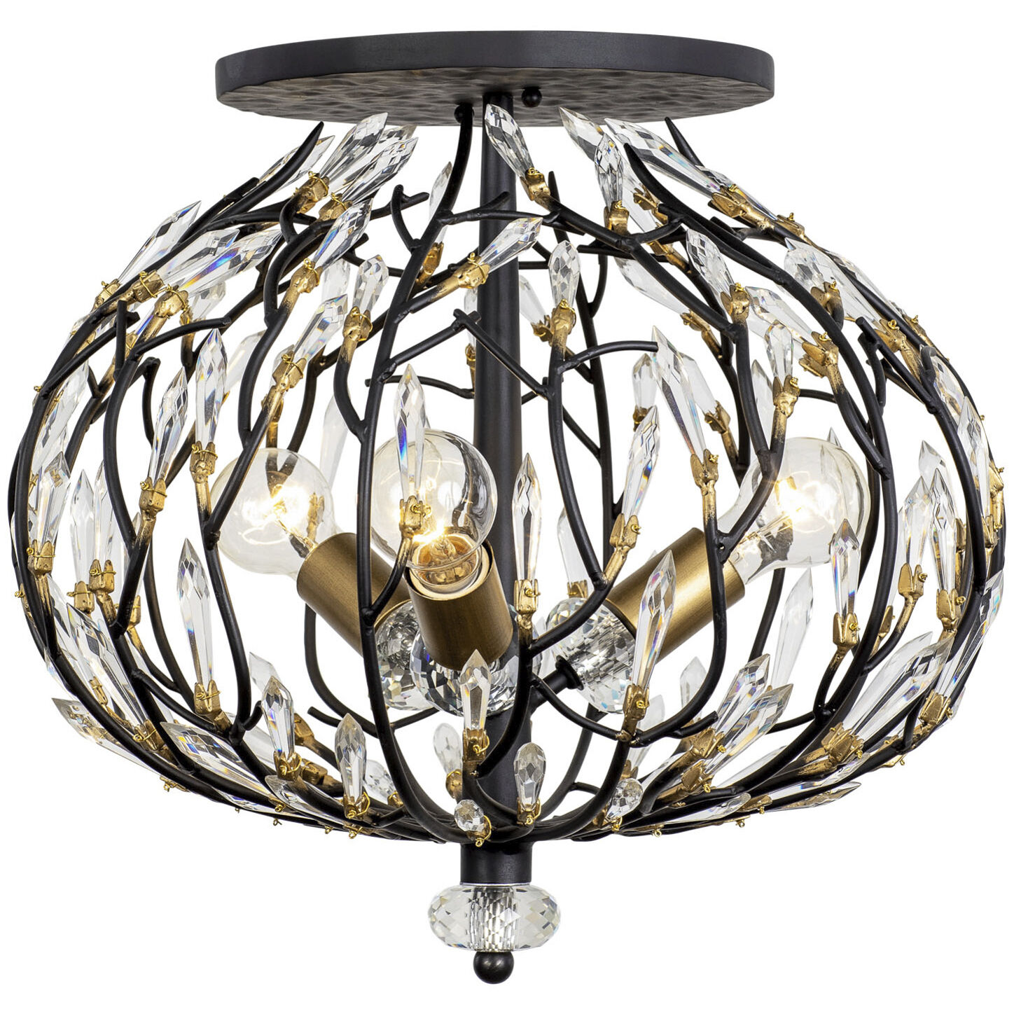 Bask 3 Light 18 inch Matte Black and French Gold Semi-Flush Ceiling Light