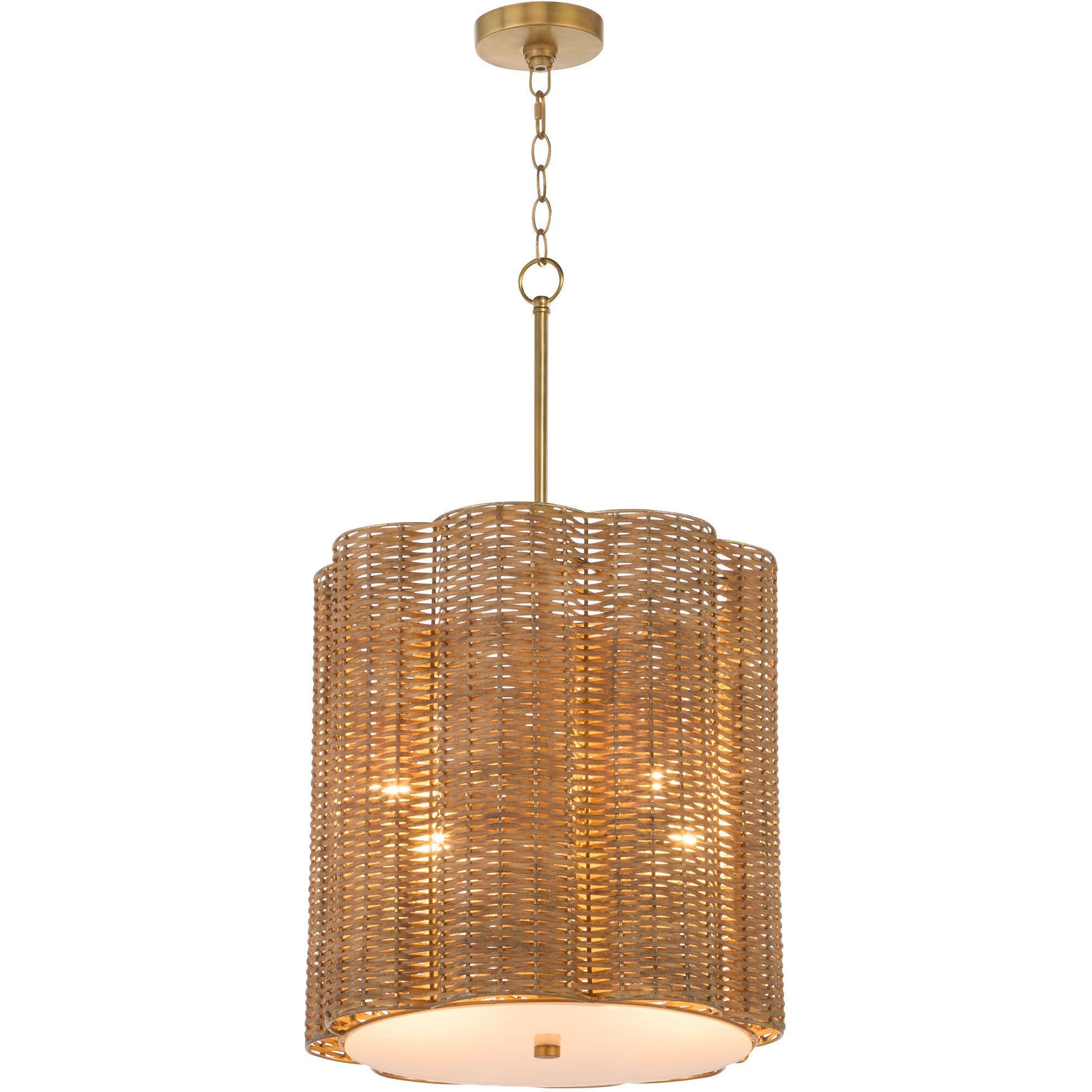 Boracay 4 Light 20.5 inch Natural Cane and Antique Brass Pendant Ceiling Light