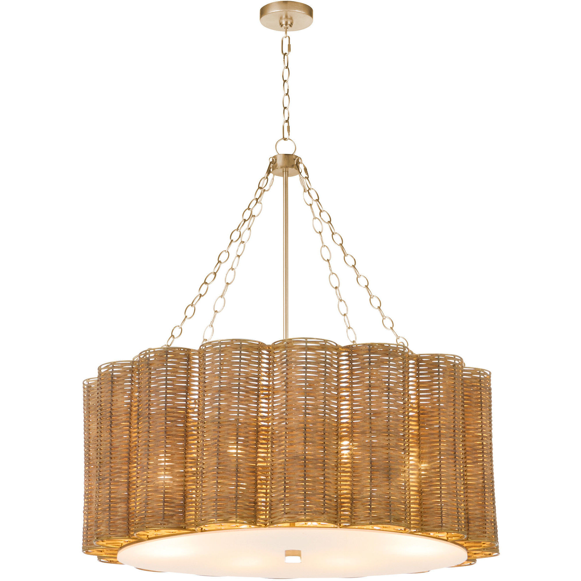 Boracay 6 Light 39 inch Natural Cane and Antique Brass Chandelier Ceiling Light