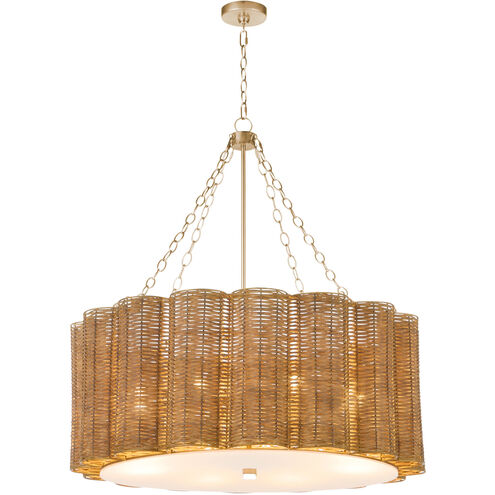Boracay 6 Light 39 inch Natural Cane and Antique Brass Chandelier Ceiling Light