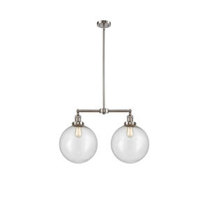 Franklin Restoration XX-Large Beacon LED 27 inch Brushed Satin Nickel Chandelier Ceiling Light in Seedy Glass, Franklin Restoration