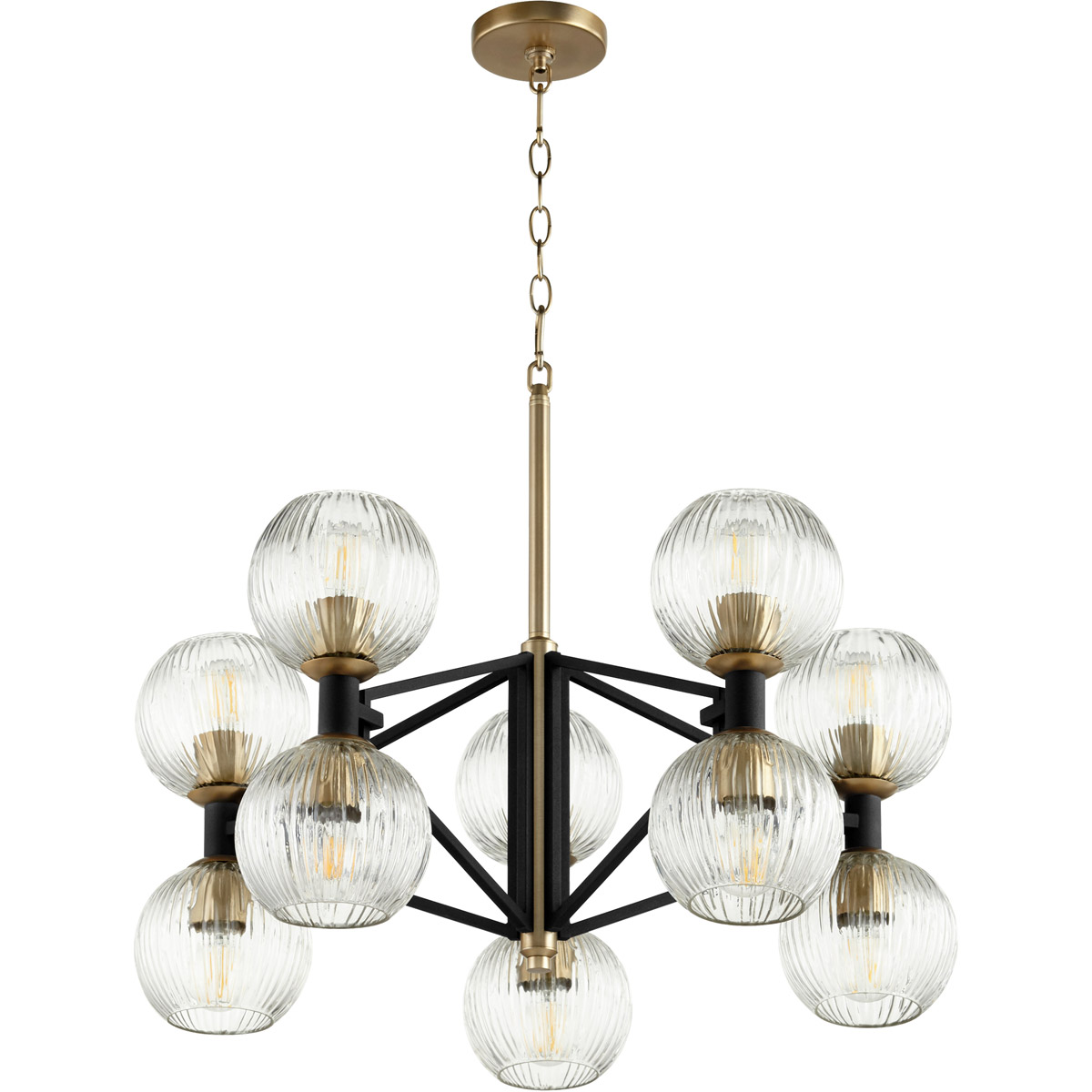Helios 10 Light 28.5 inch Noir/Aged Brass Chandelier Ceiling Light