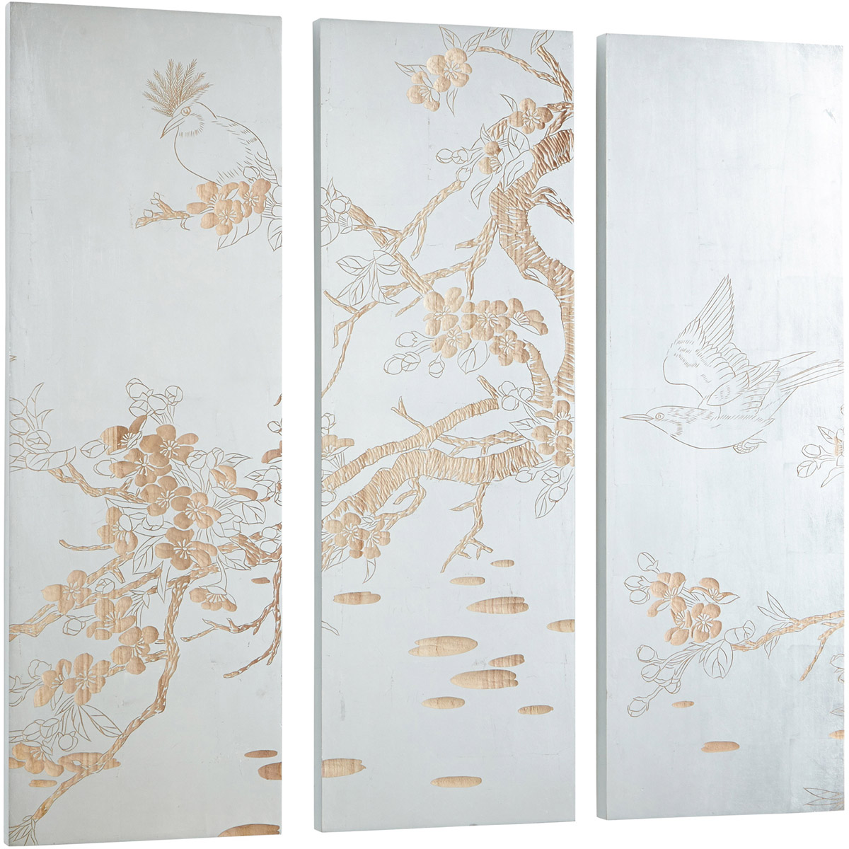 Osaka Silver Leaf And Natural Wood Wall Art