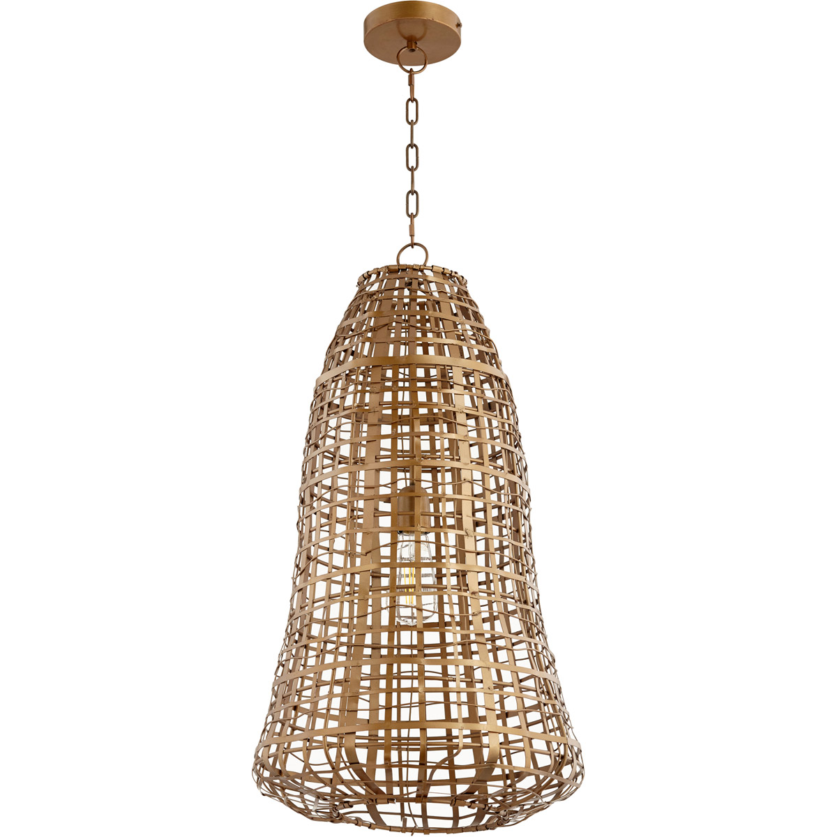 Grid 1 Light 15.5 inch Antique Brass Pendant Ceiling Light